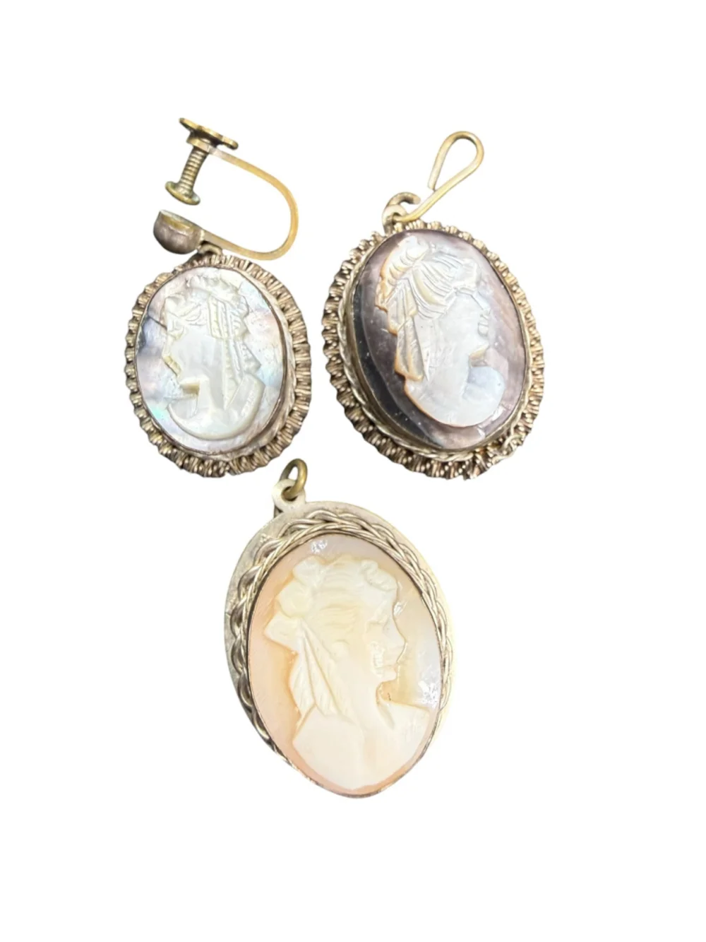 Vintage Cameo Jewelry Lot Ring Pendants Shell Cameos Single Screw Back Earring